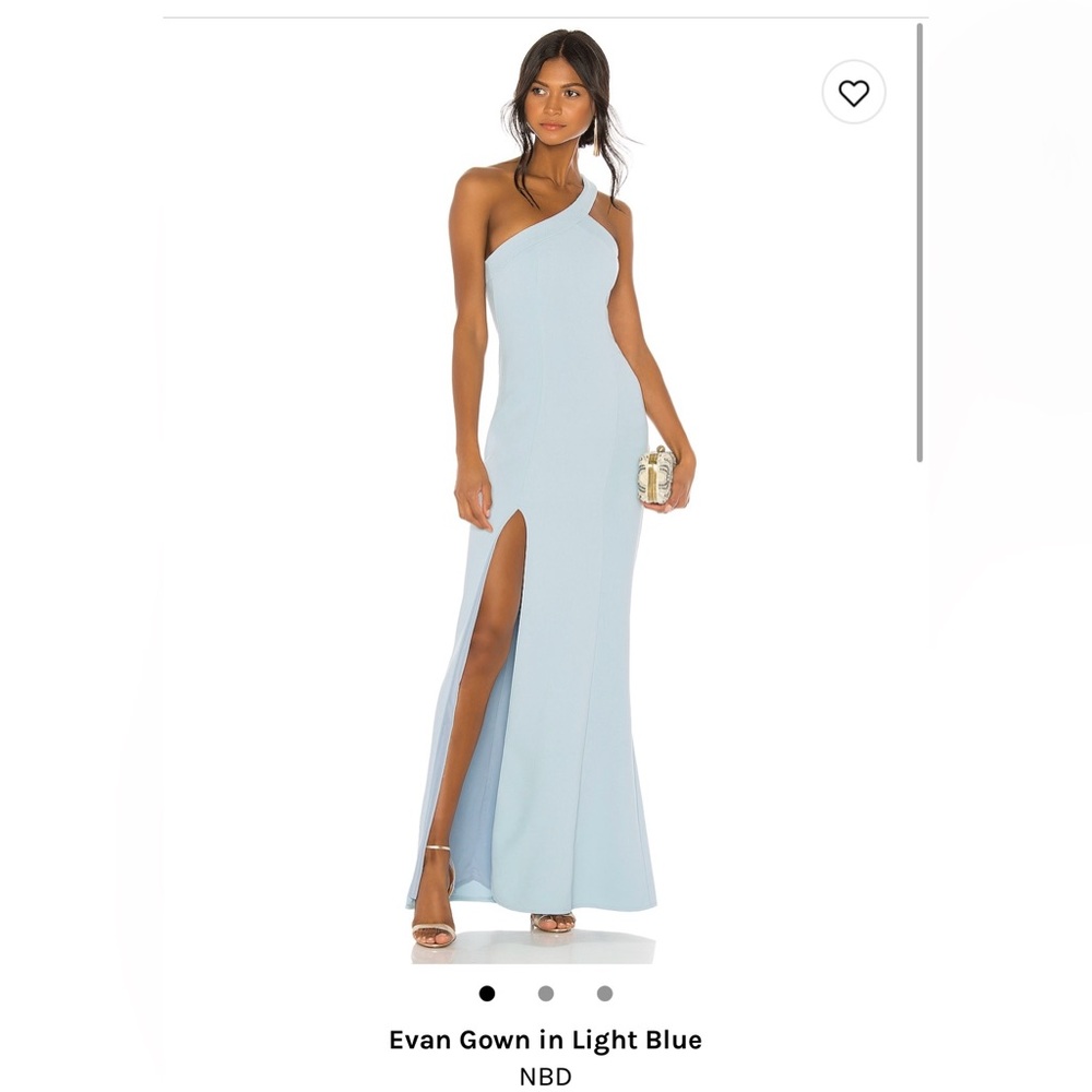NBD light blue Evan gown one shoulder long